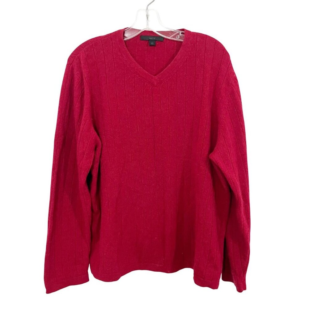 Apt. 9 Men's Red Ribbed Cashmere Pullover‎ V-Neck Sweater Long Sleeve Size Large